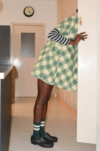 Damson Madder Bridget Green Butter Gingham Mini Dress - The Mercantile London