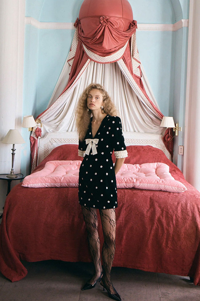 Queens of Archive Camille Pearl Velvet Dress