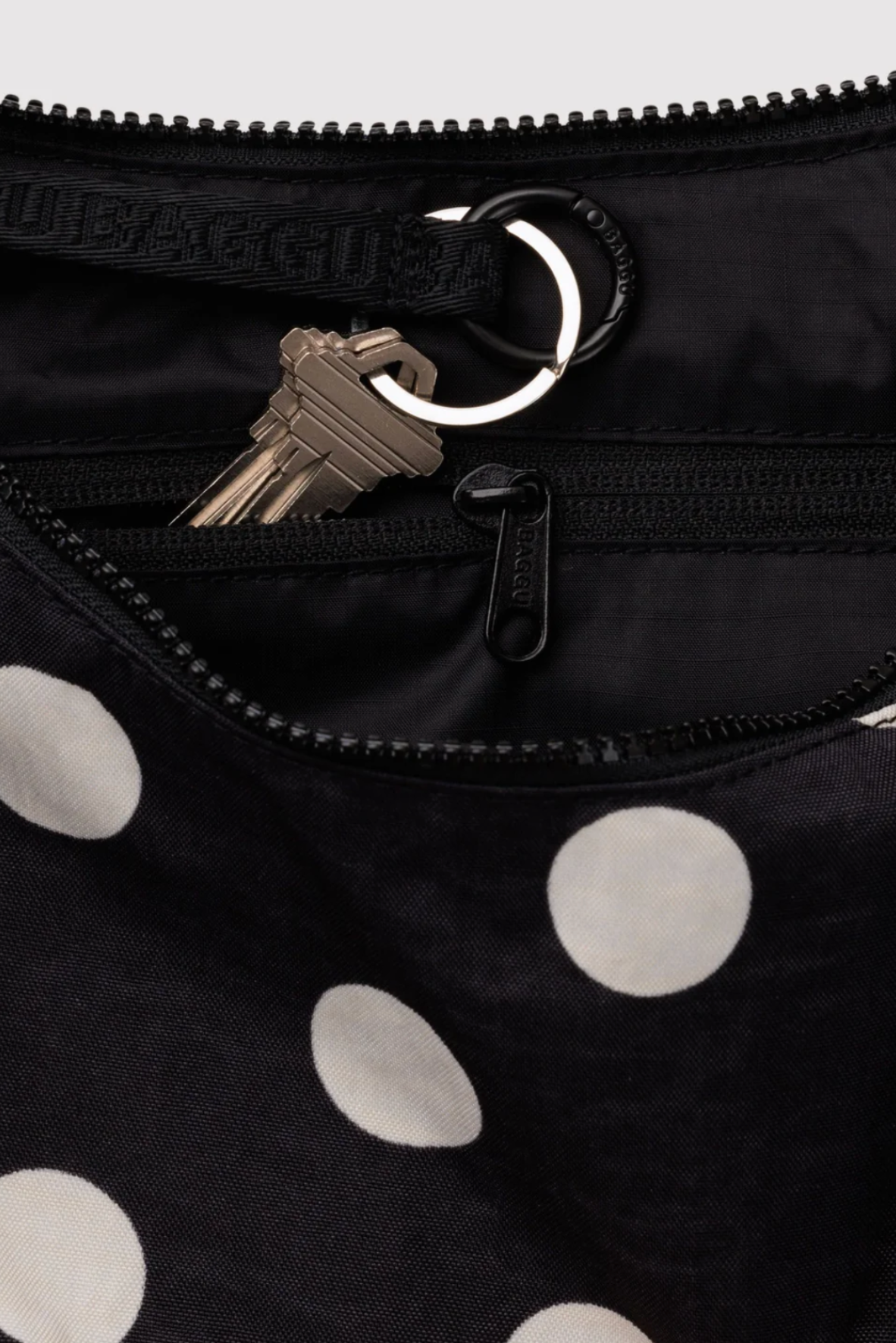 Baggu Black & Cream Polka Dot Medium Nylon Crescent Bag - The Mercantile London