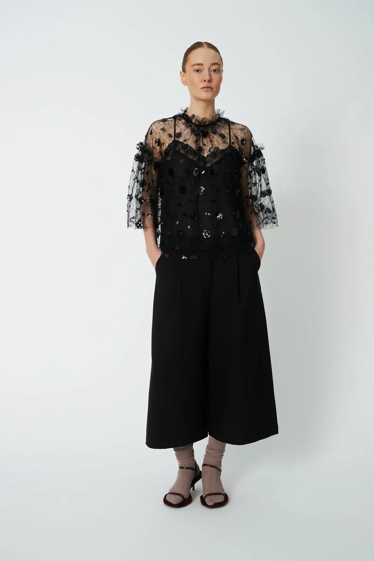 Stella Nova Black Sequin Mesh Blouse