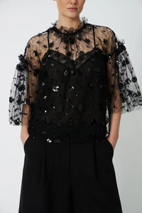 Stella Nova Black Sequin Mesh Blouse