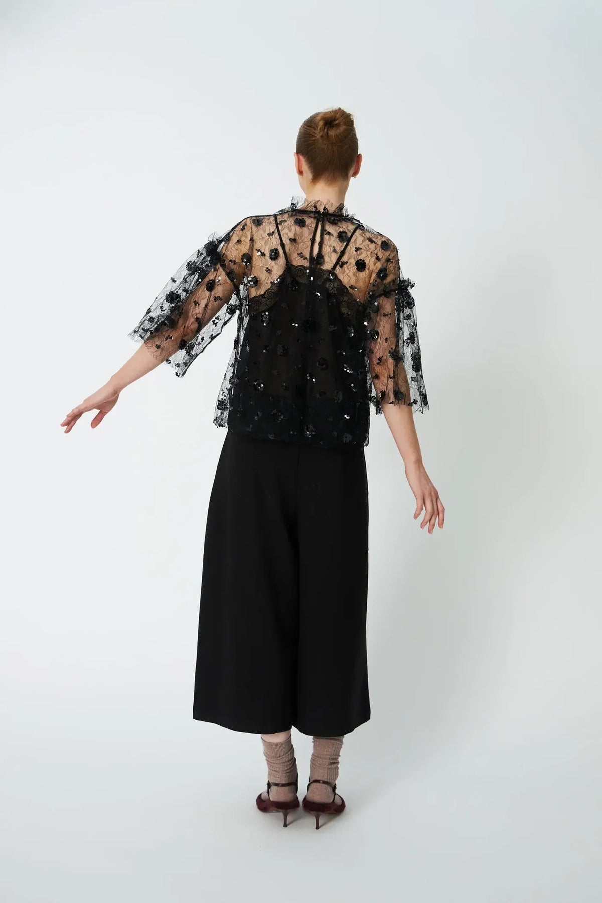 Stella Nova Black Sequin Mesh Blouse