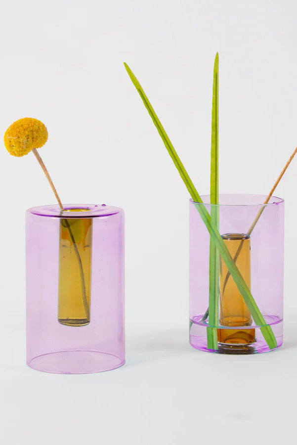 Block Design Small Reversible Glass Vase Lilac/Peach - The Mercantile London