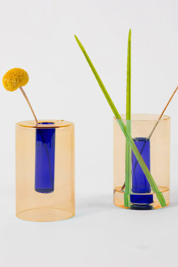 Block Design Small Reversible Glass Vase Peach/Colbalt - The Mercantile London