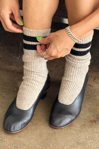 Le Bon Shoppe Varsity Beige Black Snow Socks - The Mercantile London