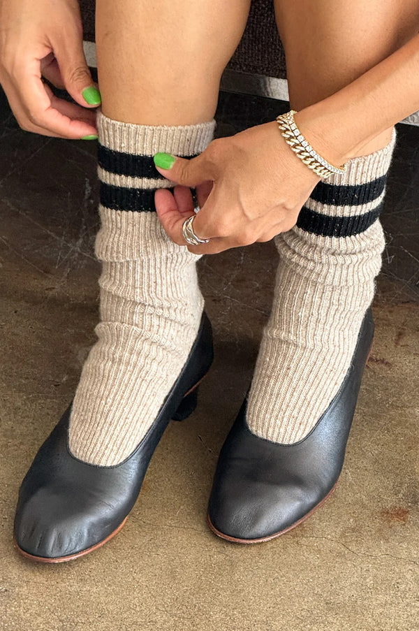 Le Bon Shoppe Varsity Beige Black Snow Socks - The Mercantile London