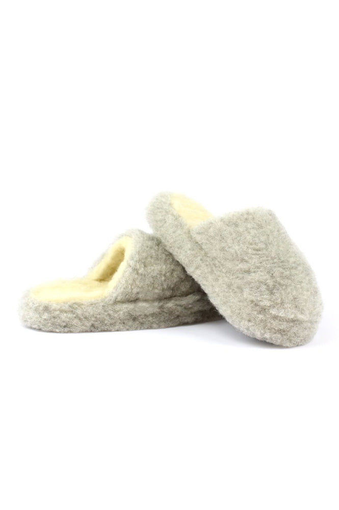 YOKO Wool Light Grey Mule Slippers - The Mercantile London