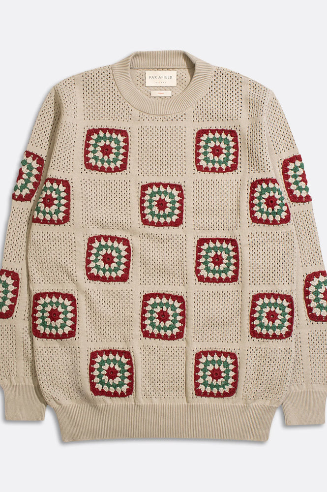 Far Afield Crochet Peyote Sand Floral Knit Jumper - The Mercantile London
