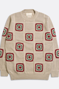Far Afield Crochet Peyote Sand Floral Knit Jumper - The Mercantile London
