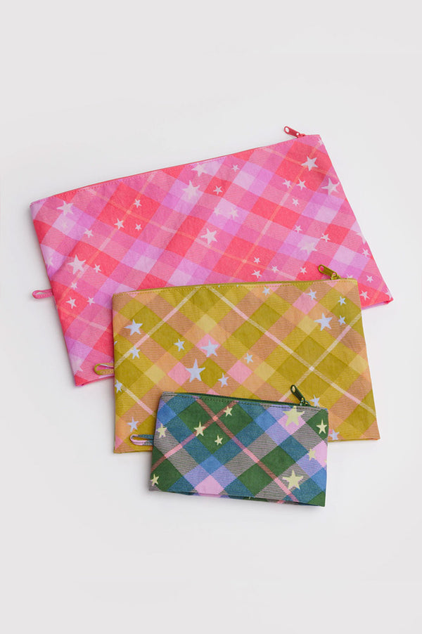 Baggu Star Plaid Go Pouch Set