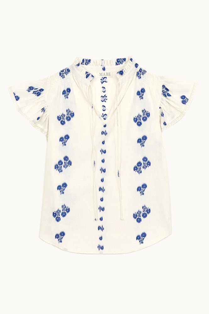 M.A.B.E Iris Woven Frill Blue Blouse - The Mercantile London