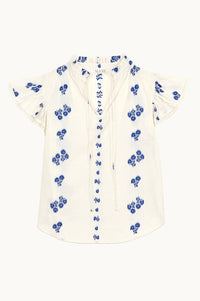 M.A.B.E Iris Woven Frill Blue Blouse - The Mercantile London