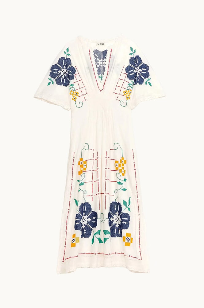 M.A.B.E Laney Embroidered Ecru Dress - The Mercantile London