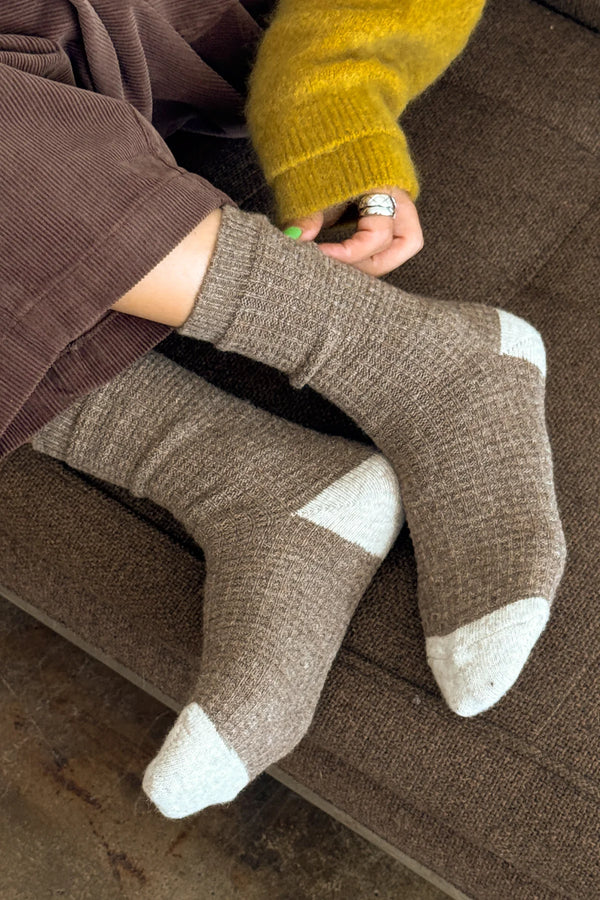 Le Bon Shoppe Brown Wool Waffle Socks - The Mercantile London
