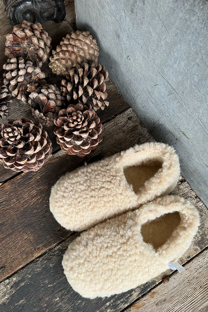 YOKO Wool Beige Natural Slippers - The Mercantile London