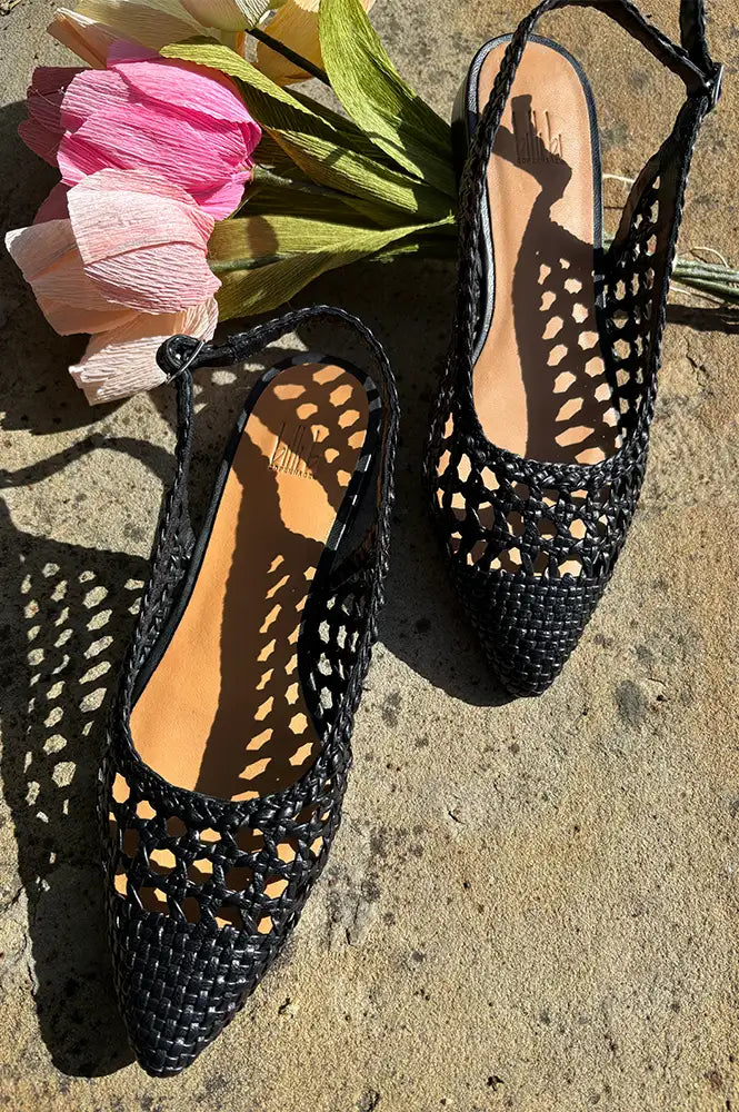 Billi Bi Nappa Woven Black Slingback Sandals - The Mercantile London