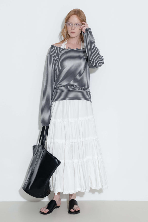 100% Cotton A-line Ruffled White Cake skirt: White / UN - The Mercantile London