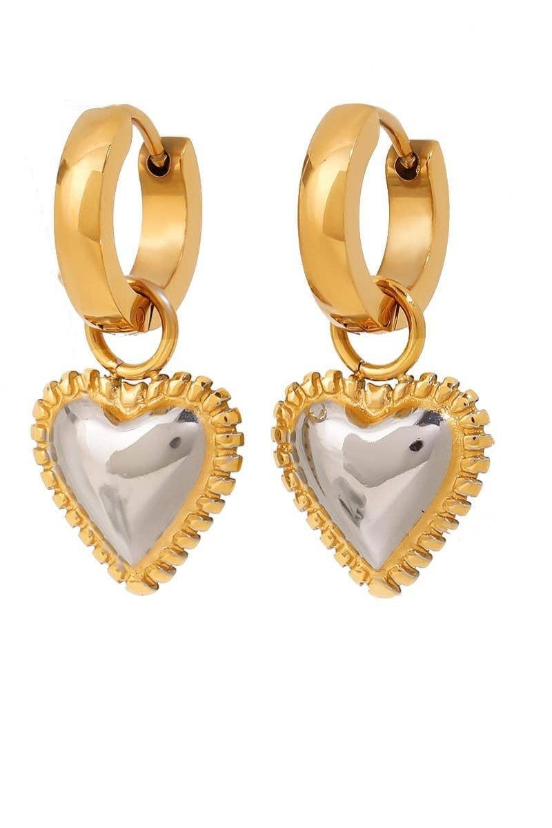 White Two Tone Heart Pendant Huggies - The Mercantile London