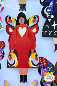 SS25 Kitty Kendra Butterfly Woman Peacock Greeting Card - The Mercantile London