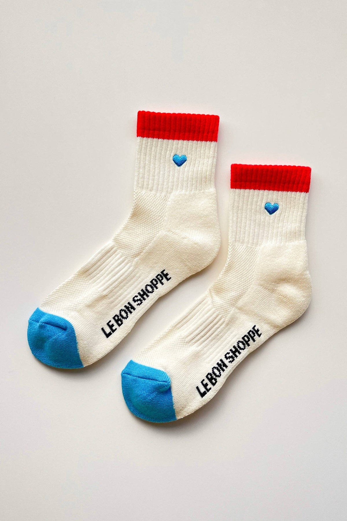 Embroidered Color Block Girlfriend Socks (wholesale): BLUE RED + HEART - The Mercantile London