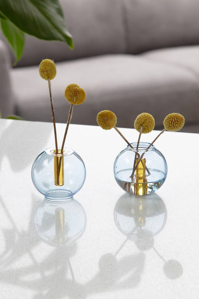 Block Design Blue & Yellow Mini Bubble Glass Vase - The Mercantile London