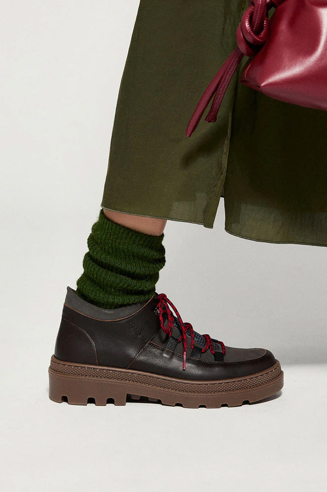 Naguisa Abra Dark Brown Checks Low Boots - The Mercantile London
