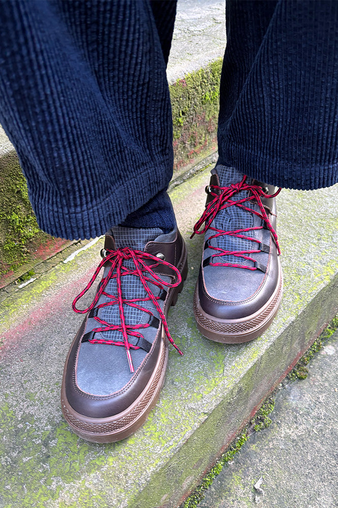 Naguisa Abra Dark Brown Checks Low Boots