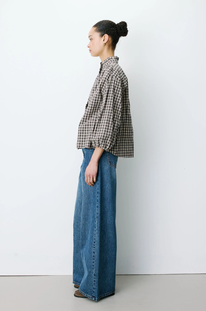 Grace & Mila Adelie Latte Check Blouse