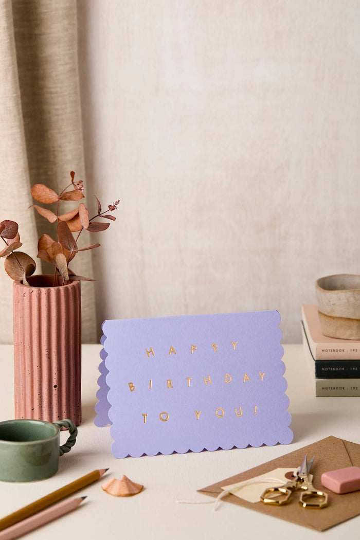 Katie Leamon Scallop Happy Birthday To You Lavender Card - The Mercantile London