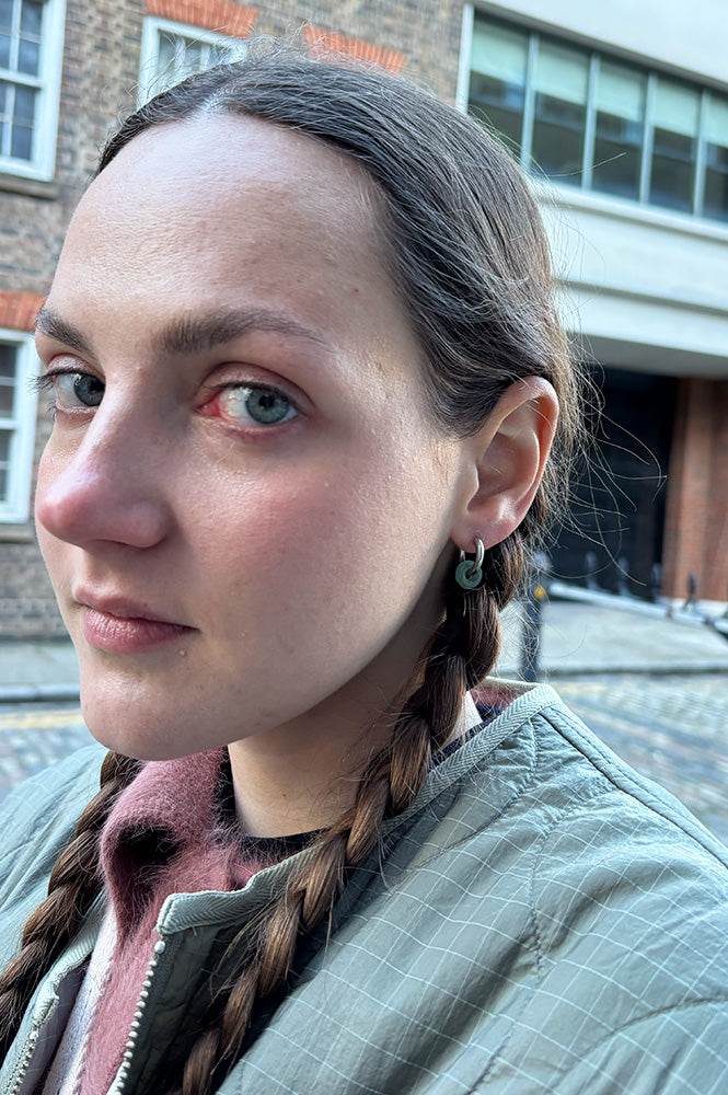 A Weathered Penny Mint Agate Silver Hoops