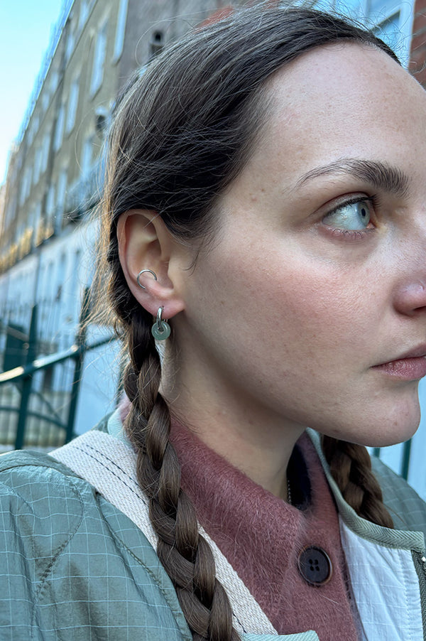 A Weathered Penny Mint Agate Silver Hoops - The Mercantile London