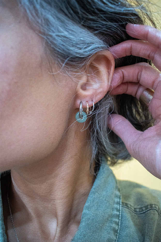 A Weathered Penny Mint Agate Silver Hoops - The Mercantile London