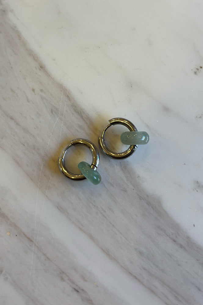 A Weathered Penny Mint Agate Silver Hoops - The Mercantile London