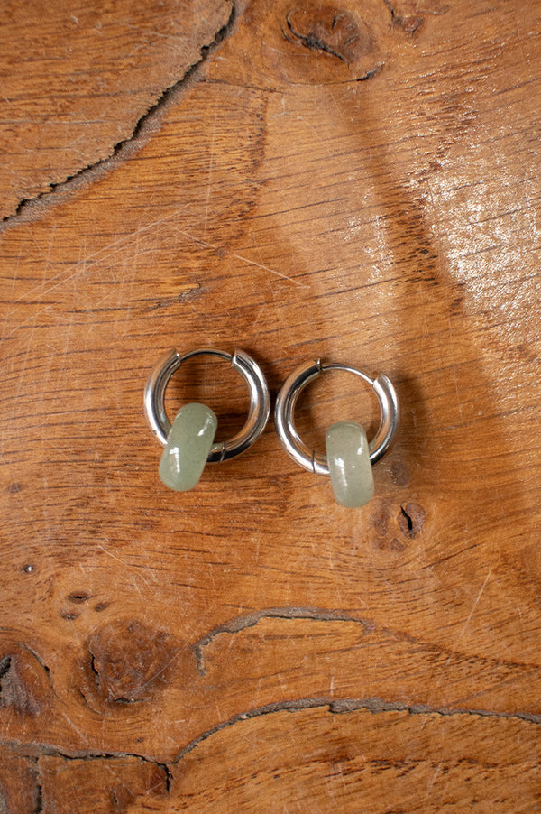 A Weathered Penny Mint Agate Silver Hoops - The Mercantile London
