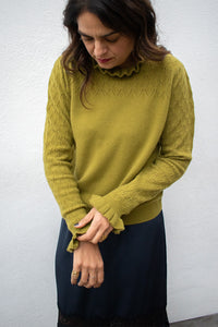 Loop Alice Olive Tie Neck Pointelle Jumper - The Mercantile London