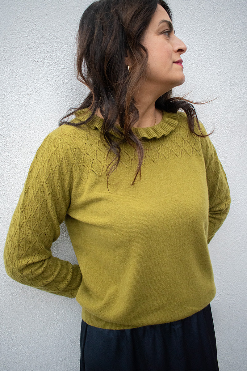 Loop Alice Olive Tie Neck Pointelle Jumper - The Mercantile London
