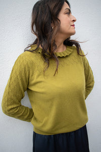 Loop Alice Olive Tie Neck Pointelle Jumper - The Mercantile London