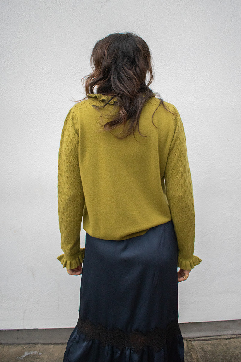 Loop Alice Olive Tie Neck Pointelle Jumper - The Mercantile London