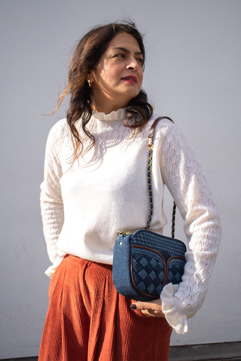 Loop Alice Chalk Tie Neck Pointelle Jumper - The Mercantile London