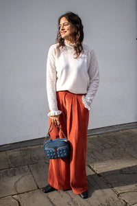 Loop Alice Chalk Tie Neck Pointelle Jumper - The Mercantile London