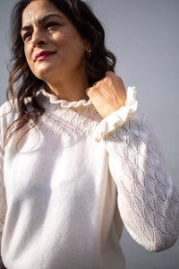 Loop Alice Chalk Tie Neck Pointelle Jumper - The Mercantile London