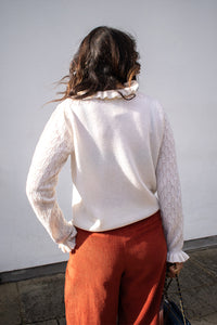 Loop Alice Chalk Tie Neck Pointelle Jumper - The Mercantile London