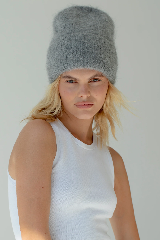 Arctic Fox Grey Alpaca Beanie - The Mercantile London