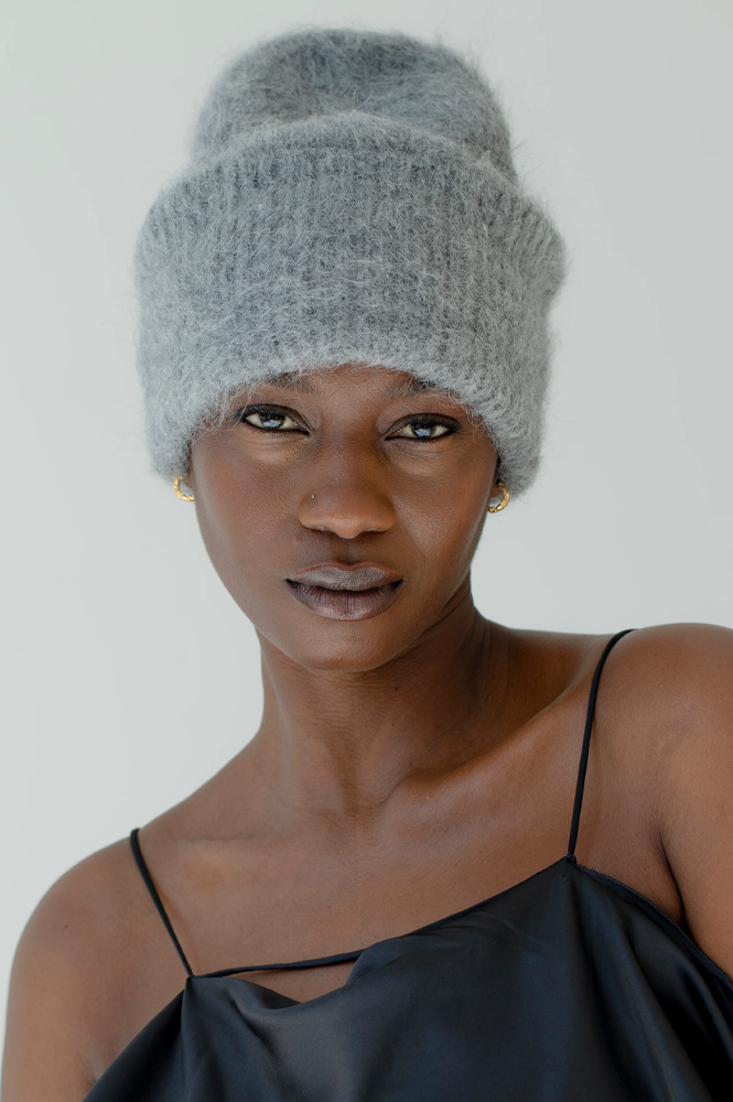 Arctic Fox Grey Alpaca Beanie - The Mercantile London