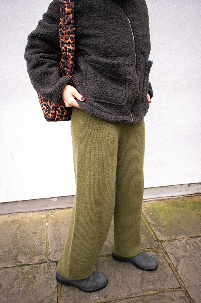 Amente Dark Olive Cashmere Blend Pants