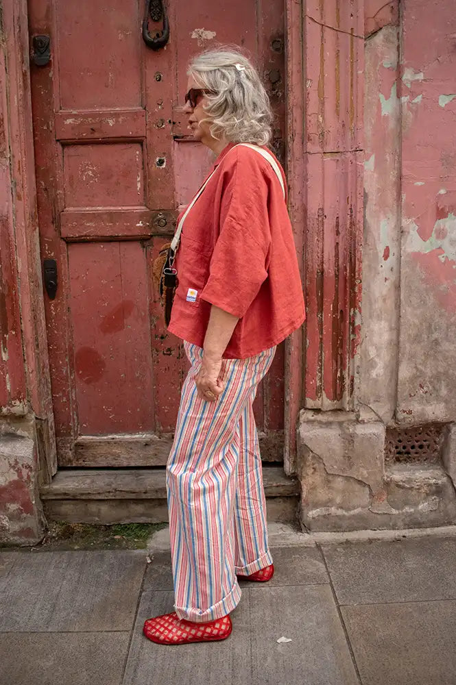 An'ge Rosina Indigo & Pink Striped Trousers