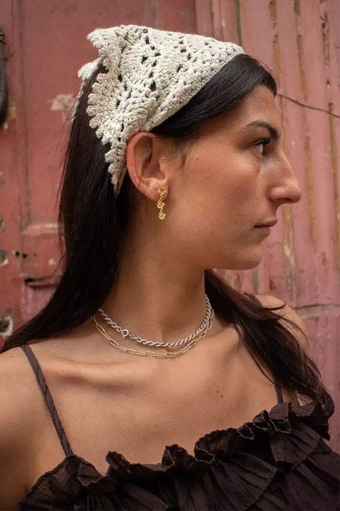 Funkyrel Scarvii Cream Crochet Lace Triangle Hair Scarf - The Mercantile London