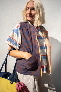 A.P Navy & Brown Reversible Gingham Gilet