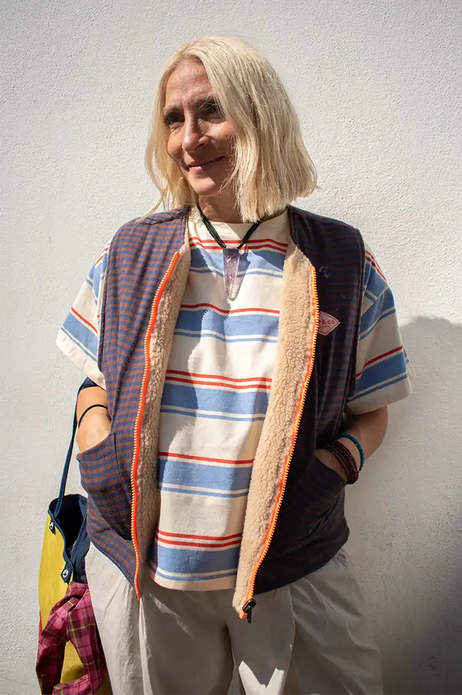 A.P Navy & Brown Reversible Gingham Gilet
