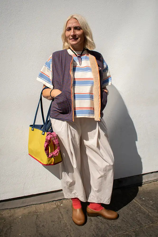 A.P Navy & Brown Reversible Gingham Gilet